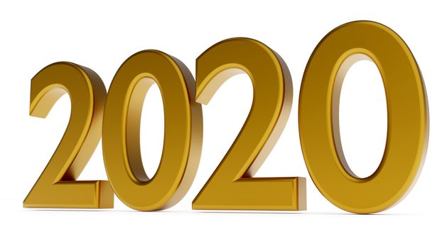 new year 2020 years, 3d illustration on the white background