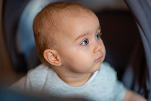 Portrait of adorable baby girl. Childhood. Authentic image