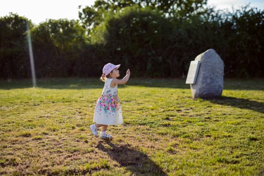 Smiling girl on the meadow looking right at camera. authentic image