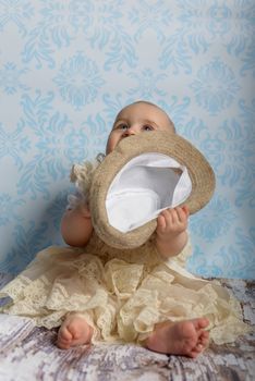 Portrait of adorable baby girl. Childhood. Authentic image