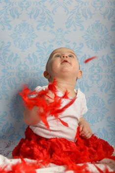 Portrait of adorable baby girl. Childhood. Authentic image