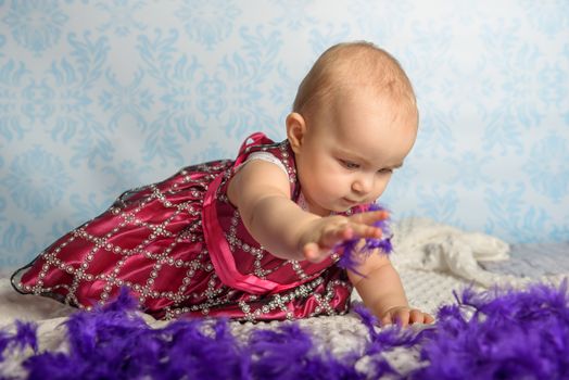Portrait of adorable baby girl. Childhood. Authentic image