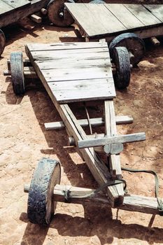 Folk toys, vintage wooden cart,Traditional culture of the Hmong hill tribe.