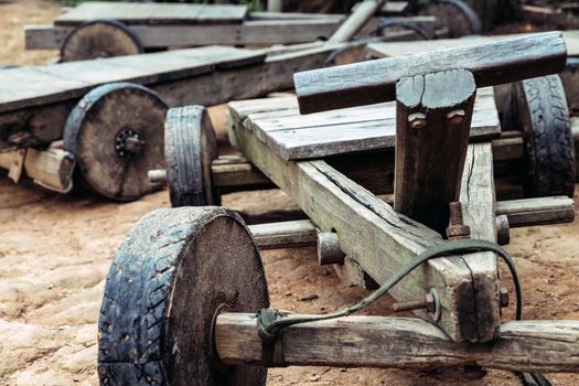 Folk toys, vintage wooden cart,Traditional culture of the Hmong hill tribe.