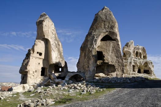 Ancient cave houses near Goreme, Cappadocia, Turkey