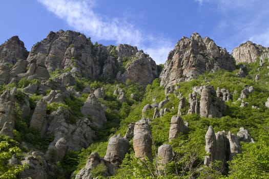 mountain landscape, with amazing rock formations, against the blue sky