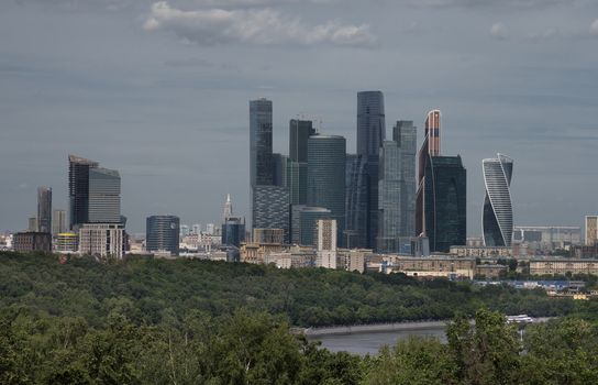 Russia, Moscow, view on river and new city complex
