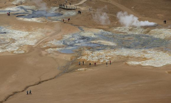 Tourists Walking on Observation Deck in the Geothermal Area Iceland