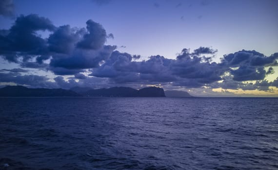 Blue hour on the horizon over the sea in Sicily