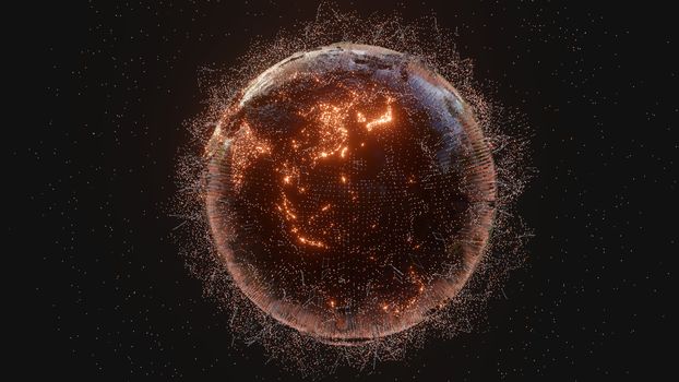 Connection lines and dots around Earth globe, Futuristic technology background. 3D illustration. Elements of this image furnished by NASA