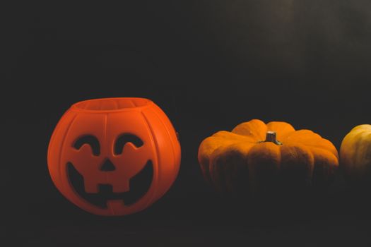 The Halloween pumpkin on dark background with space for text