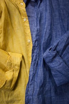Close up of shirt yellow blue textile texture