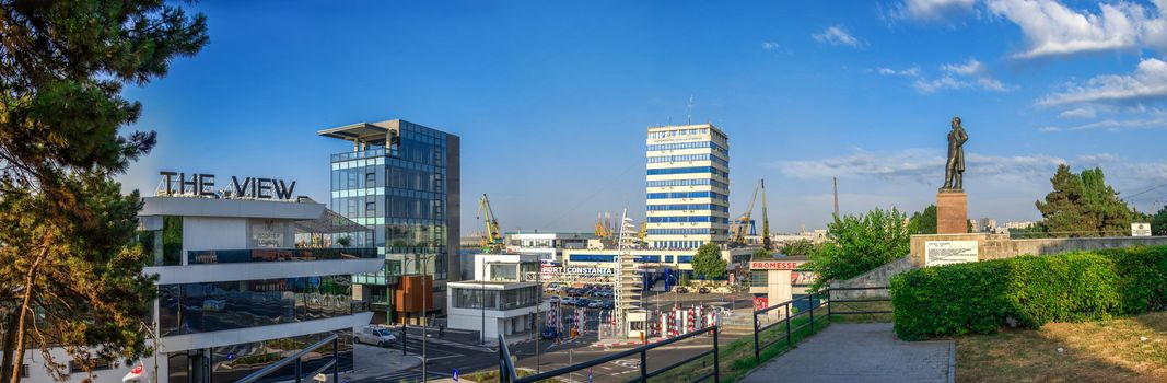 Constanta, Romania – 07.09.2019.  Panoramic view of Industrial and cargo port in Constanta, Romania, on a sunny summer day