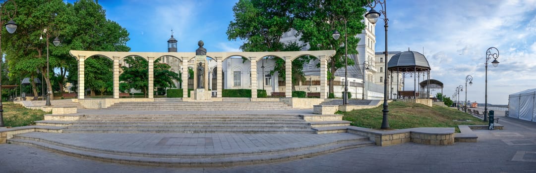 Constanta, Romania – 07.09.2019.  Statue of Mihai Eminescu in Constanta, Romania, on a sunny summer morning