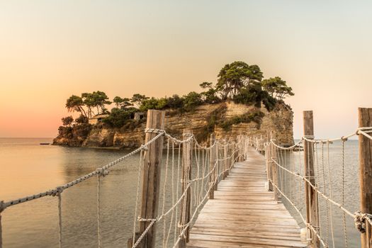 Nice view of the Cameo Island. Great spring scene on the Port Sostis, Zakynthos island, Greece, Europe. Beauty of nature concept background. Long exposure.