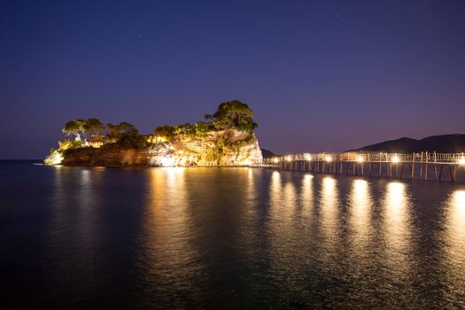 Fantastic night view of the Cameo Island. Slendid spring scene on the Port Sostis, Zakynthos island, Greece, Europe.