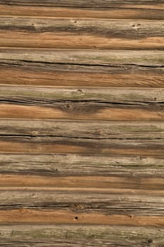 Old Log Cabin Wall Texture. Dark Rustic House Log Wall. Horizontal Timbered Background.