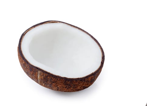 Half of fresh coconut isolated on white background clipping path.