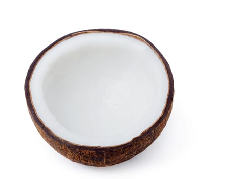 Half of fresh coconut isolated on white background clipping path.