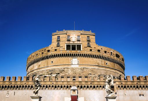 View of the Mausoleum of Hadrian in Rome in a clear sunny day