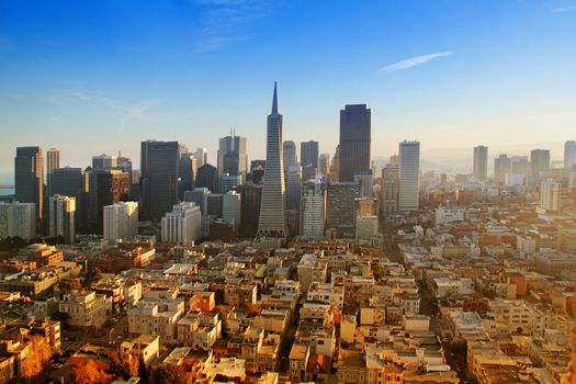 View of downtown San Francisco on sunset, California