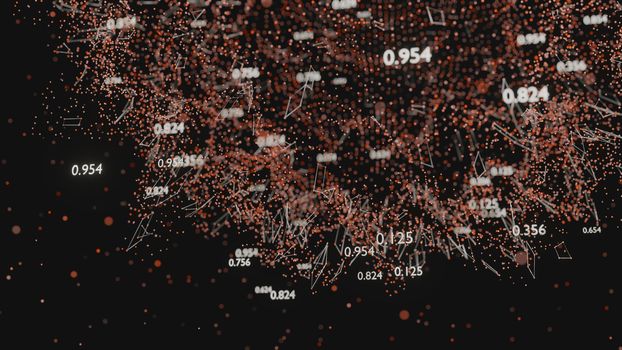 Abstract network of lines and random numbers. Business data. 3D illustration