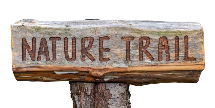 Isolated Rustic Carved Wooden Sign For A Nature Trail