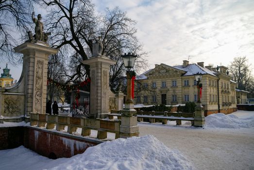 Warsaw, Poland - January 5, 2011:  Winter view of Museum of King Jan III's (Wilanow or Wilanowski) Palace  in snow. Wilanow.