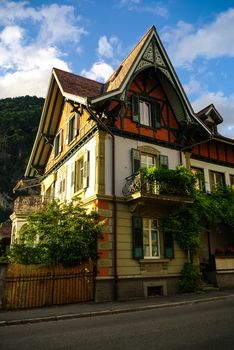 Old wooden house in central of Interlaken town, Switzerland