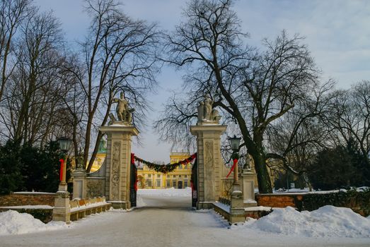 Warsaw, Poland - January 5, 2011:  Winter view of Museum of King Jan III's (Wilanow or Wilanowski) Palace  in snow. Wilanow.