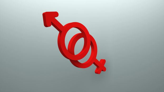 Man and woman symbol, connection and love symbol, 3d rendering background, computer generated backdrop