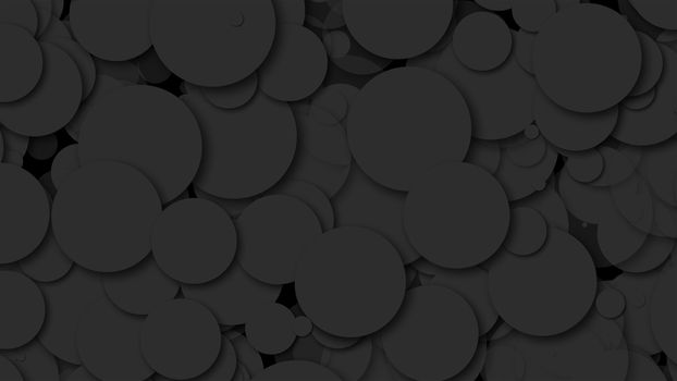 Many black chaotic round particles, computer generated abstract background, 3D rendering background