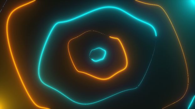 Abstract neon random shapes with illumination, 3d rendering backdrop, computer generating