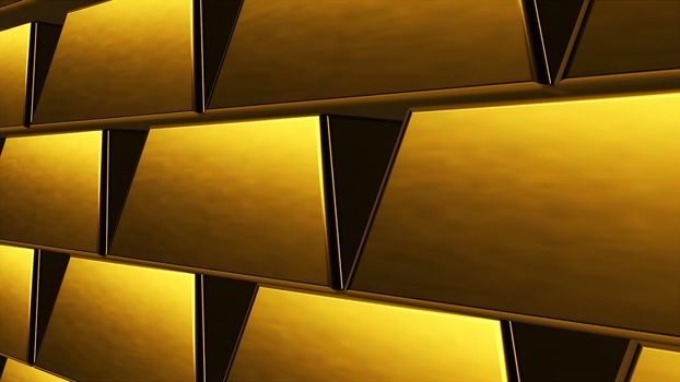 Many rows of golden bars as bank vault, computer generated abstract background, 3D rendering