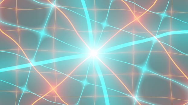 Modern shiny grid with neon bright lines, abstract computer generated backdrop, 3D rendering