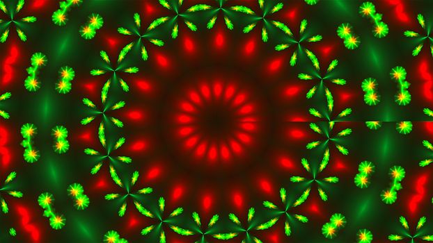 Beautiful kaleidoscope with neon flowers - fractal 3d rendering backdrop, computer generating background