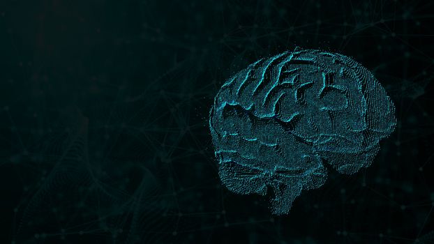 3d illustration of digital brain on futuristic background, concept of artificial intelligence and possibilities of mind, computer rendering backdrop