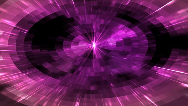 Bright flash in the tunnels with square particles in space, abstract 3d rendering background, computer generated