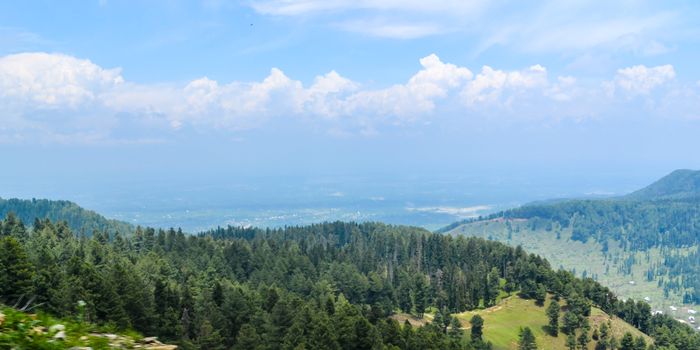 Panoramic view of the Kashmir valley (Vale of Kashmir) from top. The northern most geographical region of Indian subcontinent. Jammu and Kashmir, India.