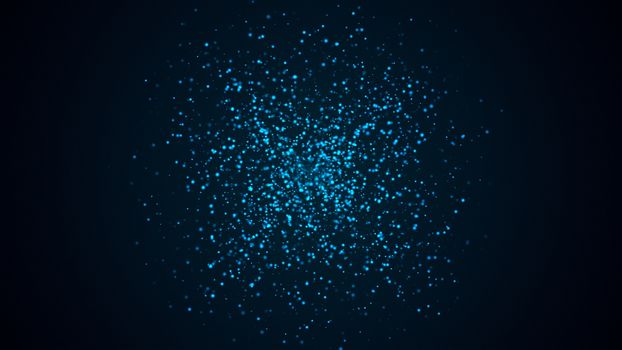 Many abstract small blue particles in sphere shape in space, computer generated abstract background, 3D rendering
