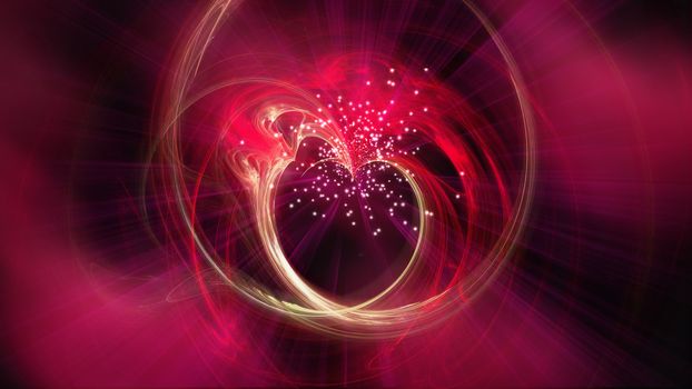 Abstract hearts in space with rays for valentin day, 3d rendering computer generated background