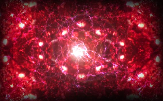 Abstract background with red lighths in scpace with lightning bolts, 3d rendering computer generated background