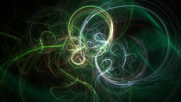 Green abstraction with wavy lines and geometry shapes, 3d rendering computer generated backdrop