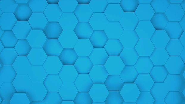 Many abstract geometric hexagons as wave, optical Illusion, computer generated 3D rendering backdrop