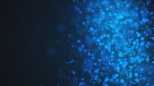 Many blue glittering particles in space, slow motion, computer generated abstract background, 3D render
