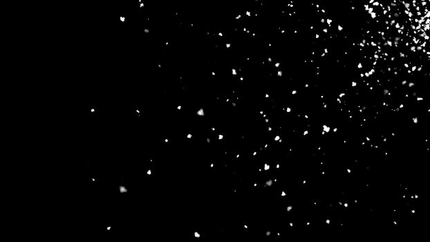 Falling atmospheric snow in space, computer generated abstract background, 3D rendering backdrop