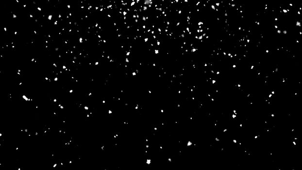 Falling atmospheric snow in space, computer generated abstract background, 3D rendering backdrop