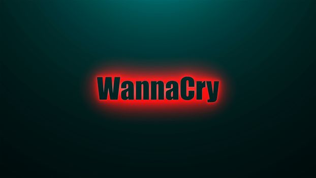 Letters of WannaCry text on background with top light, 3d rendering background, computer generating