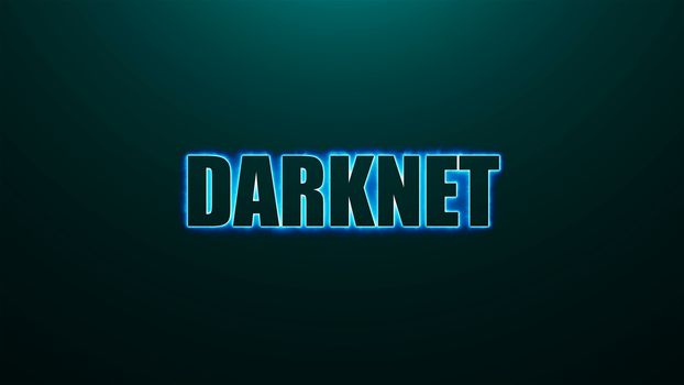 Letters of Darknet text on background with top light, 3d rendering background, computer generating