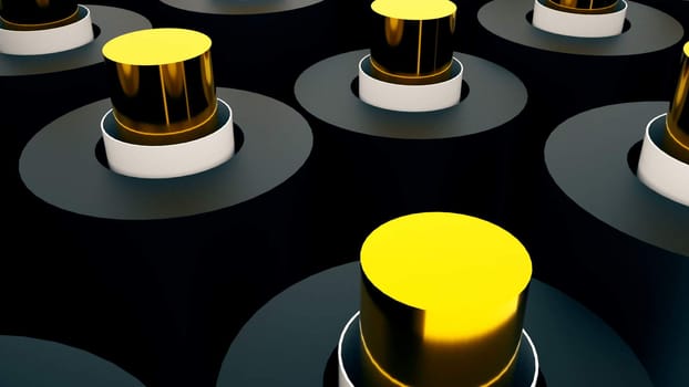 Many 3D shiny cylinders, abstract computer generated backdrop, 3D rendering